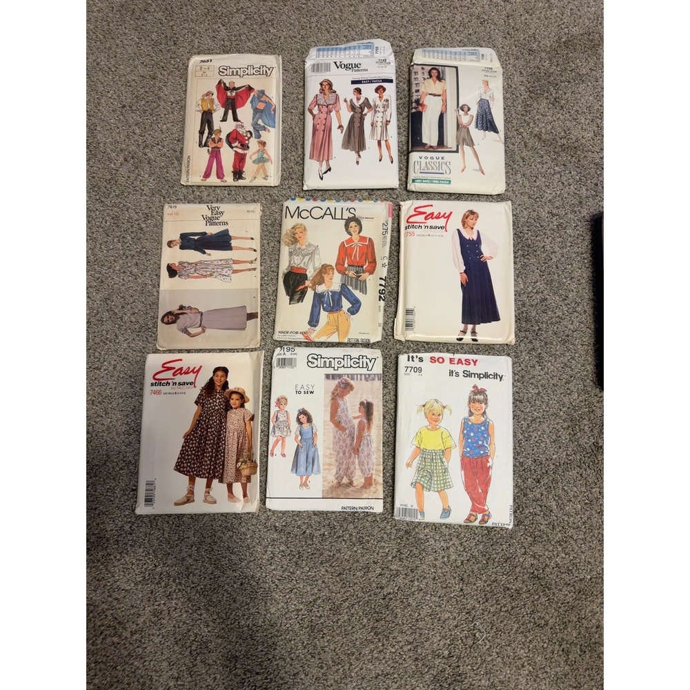 Vintage Sewing Pattern Lot 9pc Simplicity Vogue McCalls Costume Dress Kids